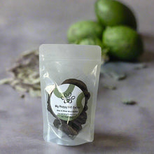 Load image into Gallery viewer, GOURMET DEHYDRATED EMU & RIVER MINT PATTIES 100g in a clear package against a blurred background.