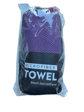 Load image into Gallery viewer, MICROFIBRE PET TRAVEL TOWELS - 60CM X 122CM in a compact bag showcasing its purple color, perfect for beach and sports activities.