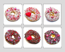 Load image into Gallery viewer, PAWFECT DOGGY DONUTS assortment with colorful sprinkles and heart decorations, perfect for dogs as a safe treat.
