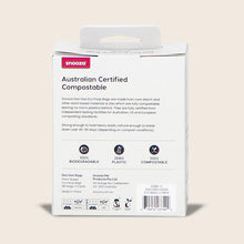 Load image into Gallery viewer, Snoozza eco-friendly product packaging with certification labels on a beige background