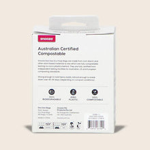 Load image into Gallery viewer, Snoozza eco-friendly product packaging with certification labels on a beige background
