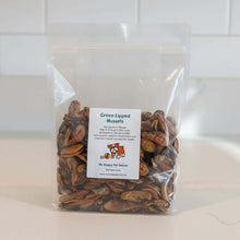 Load image into Gallery viewer, Clear bag of Green Lipped Mussels, sourced from New Zealand for pet joint health support.