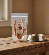 Load image into Gallery viewer, Clear packaging of Mini Pork & Chicken Twists for mini dogs with a label on a white background