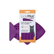 Load image into Gallery viewer, LICKIMAT CASPER CAT in purple with packaging, designed for slow feeding and making lickable treats for cats.