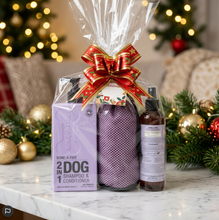 Load image into Gallery viewer, Dog bath bundle with 2-in-1 dog shampoo and conditioner, wrapped for Christmas gift giving.