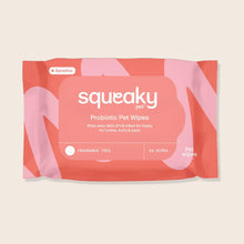 Load image into Gallery viewer, Squeaky Probiotic PET WIPES GROOMING BUNDLE packaging, fragrance-free wipes for pets' daily cleaning.