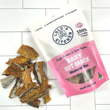 Load image into Gallery viewer, BABY G0T MACK - Mackerel Bites packed in a pink bag alongside dried fish treats.