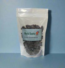 Load image into Gallery viewer, BARK-TASTIC CRISPY CLUCK HEARTS in a clear pouch, showcasing nutritious dehydrated chicken hearts for dogs.
