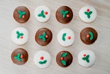 Load image into Gallery viewer, Decorative festive cookies with green holly leaves and red berries, perfect for holiday celebrations.
