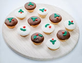 Load image into Gallery viewer, DOGGY CHRISTMAS PUDDING - Pack of 2 festive dog treats on a wooden platter.
