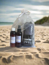 Load image into Gallery viewer, Doggy Travel Pack - 125 ml Shampoo/Conditioner, 125ml Deodoriser plus Microfibre Travel Towel. Great for the beach or car. Available from My Happy Pet Online $24.95
