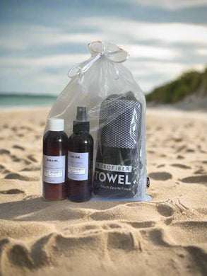 Doggy Travel Pack - 125 ml Shampoo/Conditioner, 125ml Deodoriser plus Microfibre Travel Towel. Great for the beach or car. Available from My Happy Pet Online $24.95