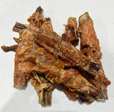 Chicken and Beef Twists on a white background