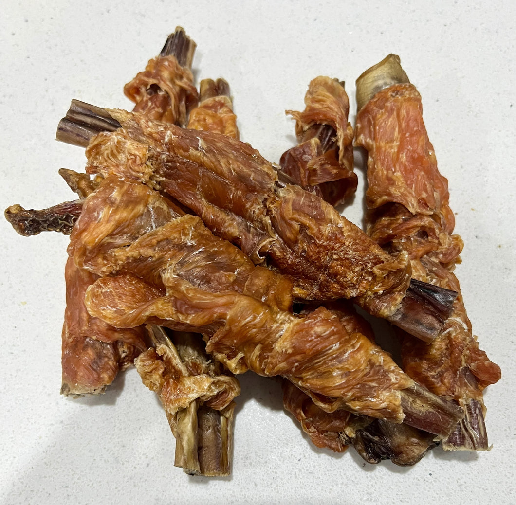 Chicken and Beef Twists on a white background