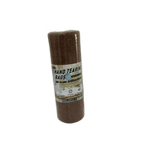 Load image into Gallery viewer, Roll of brown hand tearing rags with a label on a white surface
