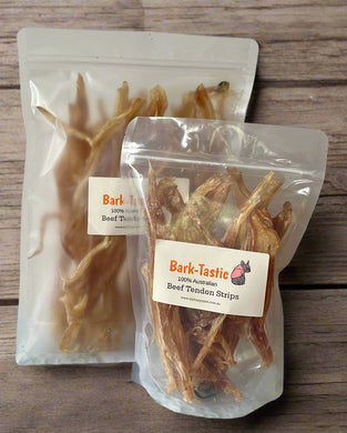 Bark-Tastic Beef Tendon Strips available in 120g and 250g resealable packs from $9.95 at www.myhappypet.com.au