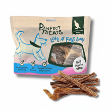 Load image into Gallery viewer, Bull Pizzle package with natural dog chews, perfect for keeping dogs entertained and engaged.
