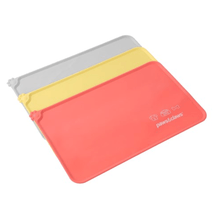 Load image into Gallery viewer, NON SLIP SILICONE FOOD MAT in three colors - red, yellow, and gray for pet feeding area cleanliness.

