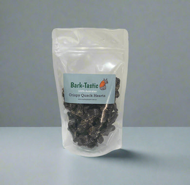 Bark-Tastic Quack Hearts on a light blue bench with a grey background