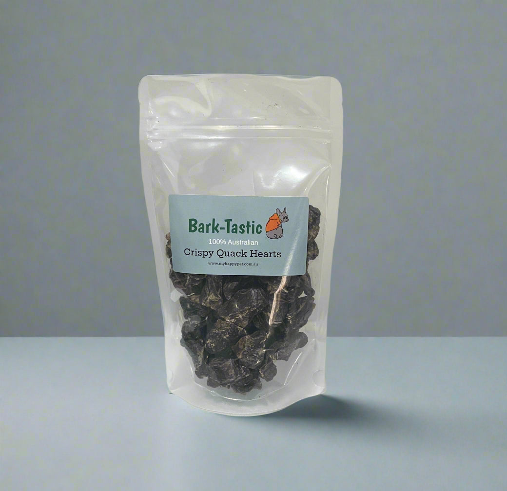 Bark-Tastic Quack Hearts on a light blue bench with a grey background