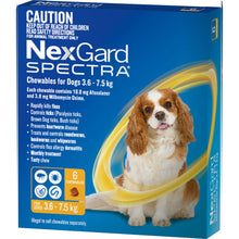 Load image into Gallery viewer, NexGard Spectra chewables for dogs 3.6 - 7.5kg available in pack of 6 from MY HAPPY PET ONLINE $139.95 with FREE SHIPPING
