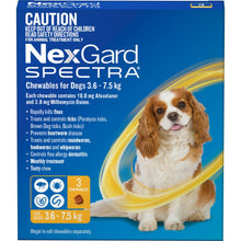 Load image into Gallery viewer, NexGard Spectra chewables for dogs 3.6 - 7.5kg available in pack of 3 from MY HAPPY PET ONLINE $82.95 with FREE SHIPPING
