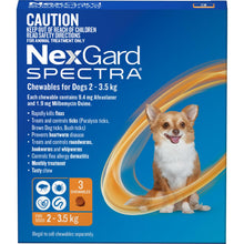 Load image into Gallery viewer, NexGard Spectra chewables for dogs 2-3.5kg available in pack of 3 from MY HAPPY PET ONLINE $79.95 with FREE SHIPPING
